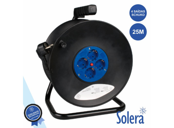 Solera Extensão Elétrica C/ Enrolador 4x Schuko 25m Solera Extensão Elétrica C/ Enrolador 4x Schuko 25m